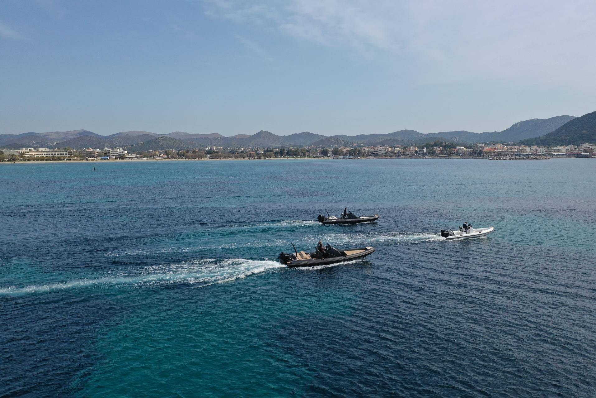 Diverib RIB tenders underway together in a Greek bay